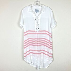 Rails Rocky Lace-Up Tunic Dress Size M White Pink (Astoria Stripe) Rayon Linen
